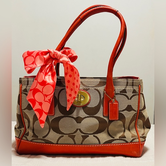 Coach Handbags - Coach Signature Hampton Madeline with Scarf Satchel bag purse monogram.